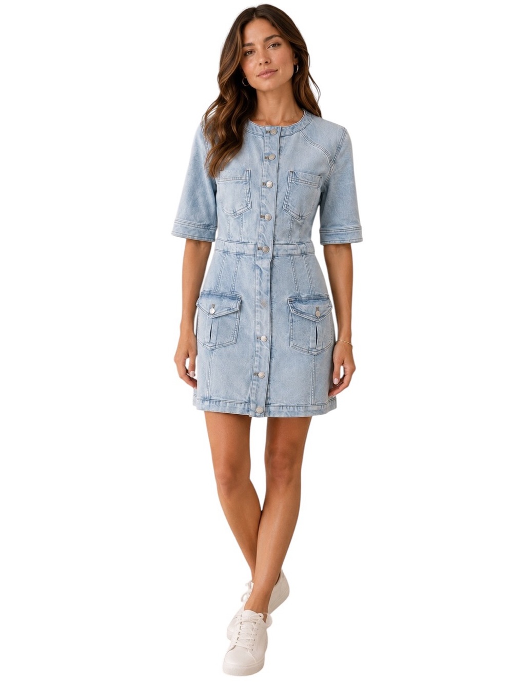 NWOT Express Denim Utility Mini Dress Light Wash Button Front Small